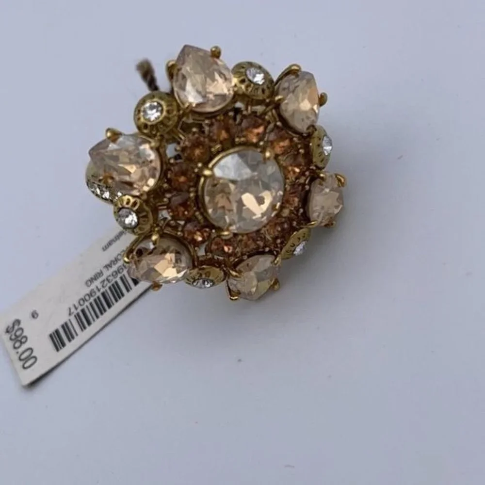 Henri Bendel Cocktail Gold Gem Flower Ring 9 NWT